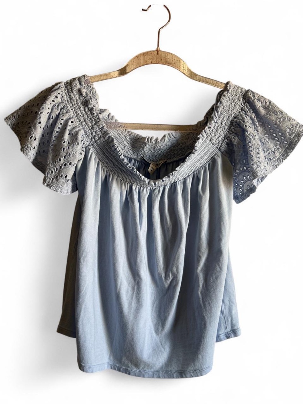 Express Light Blue Off-Shoulder Eyelet Sleeve Top size L